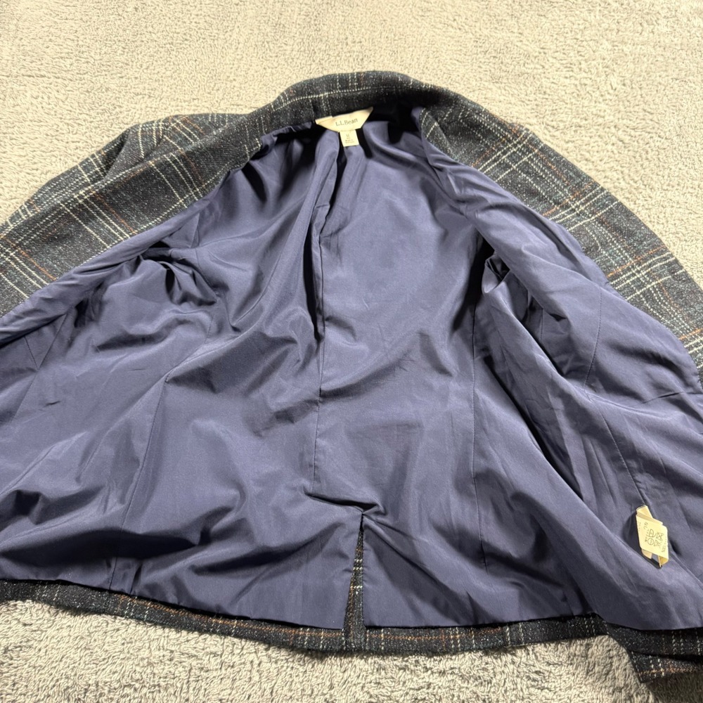 LLBean Women Windowpane Plaid Blazer Jacket Wool‎ Silk Front Pockets Size Medium - Picture 6 of 10